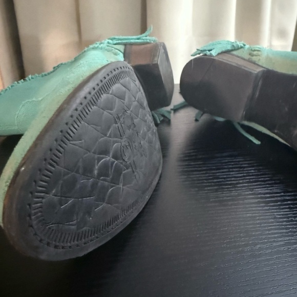 Circle G Genuine Nubuck Teal Ankle Fringe Booties - Picture 4 of 4